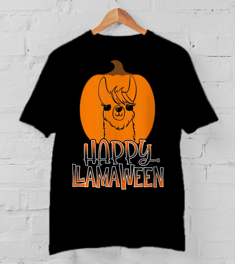 Happy Llamaween Funny Pumpkin Halloween Llama T-Shirt