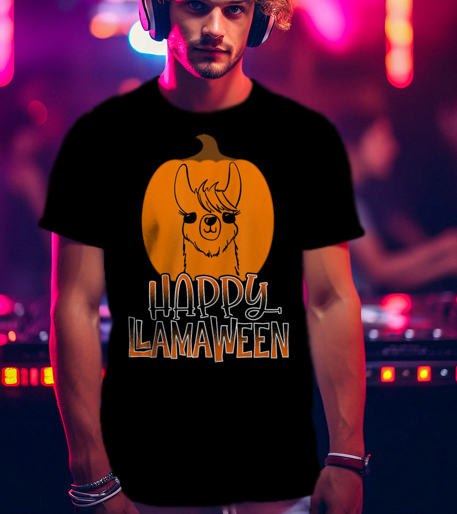 Happy Llamaween Funny Pumpkin Halloween Llama T-Shirt
