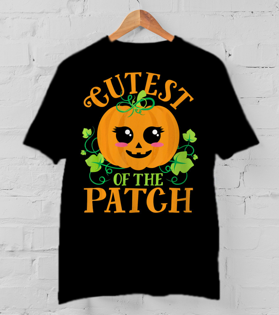 Cutest Pumpkin Of The Patch Halloween Smiling Face With Green Vines T-Shirt