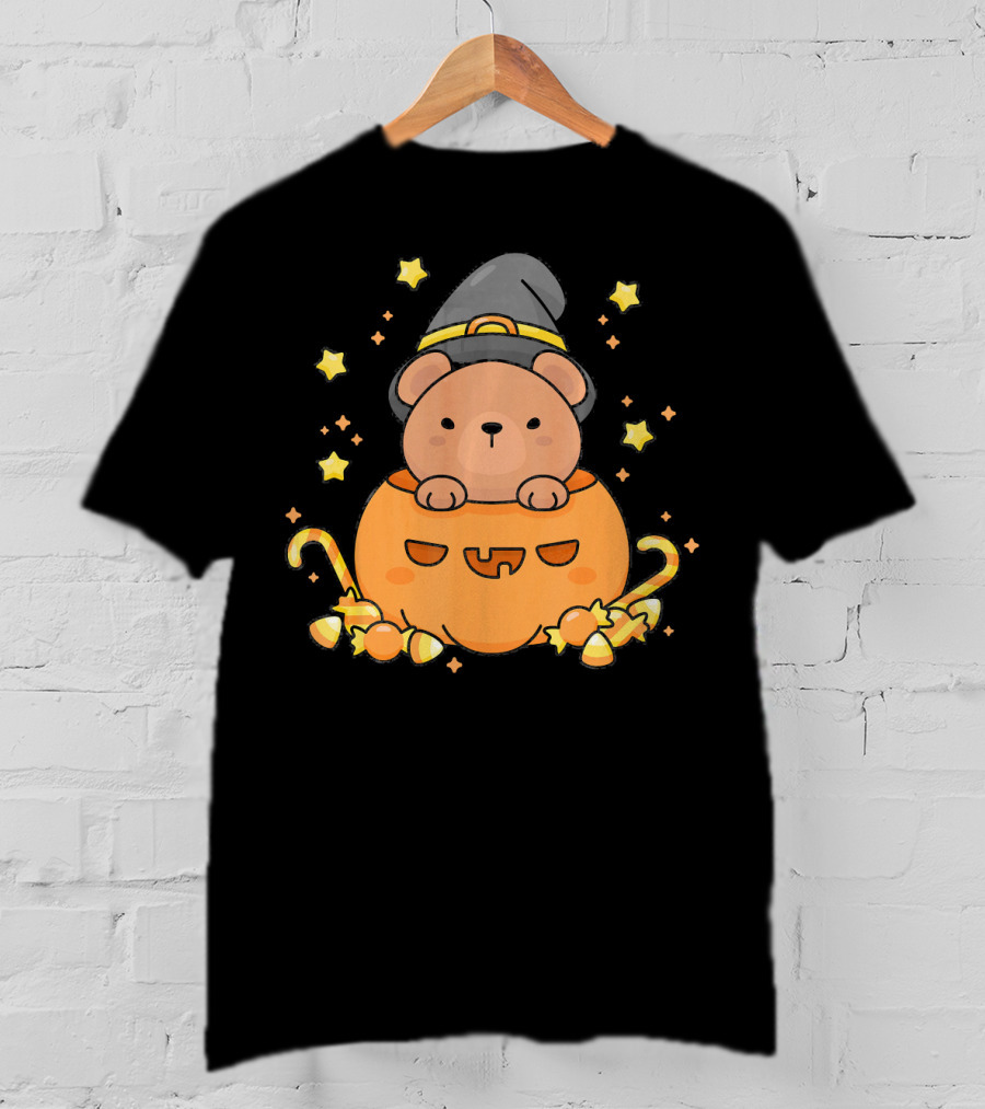 Kawaii Bear Witch Hat Pumpkin Candy Stars Japanese T-Shirt