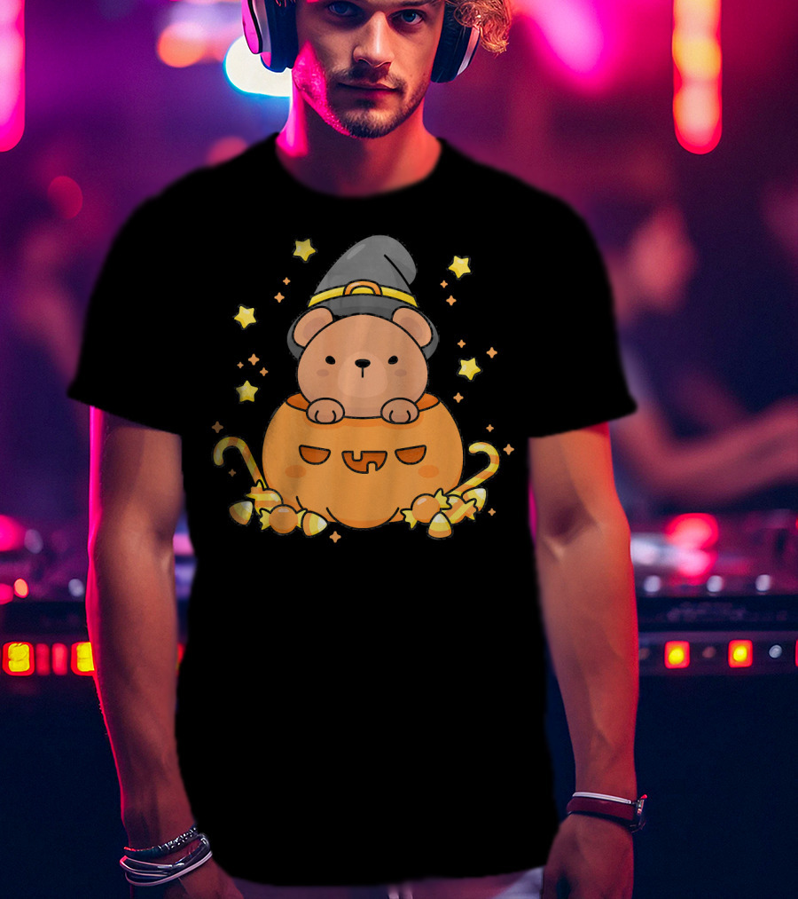 Kawaii Bear Witch Hat Pumpkin Candy Stars Japanese T-Shirt