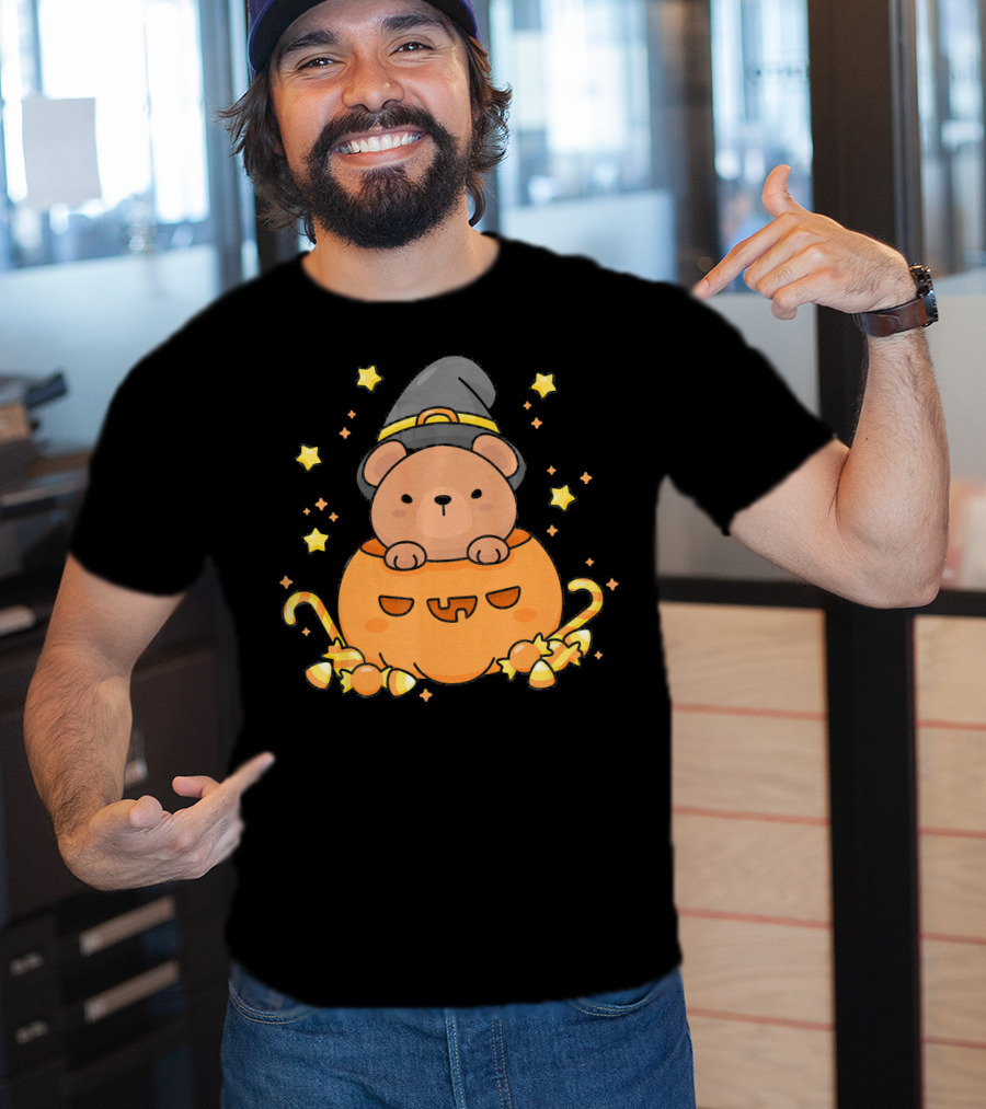 Kawaii Bear Witch Hat Pumpkin Candy Stars Japanese T-Shirt