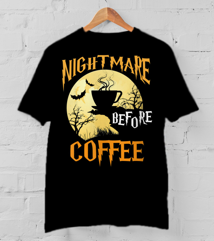 Nightmare Before Coffee Halloween Moon Bat And Tree T-Shirt
