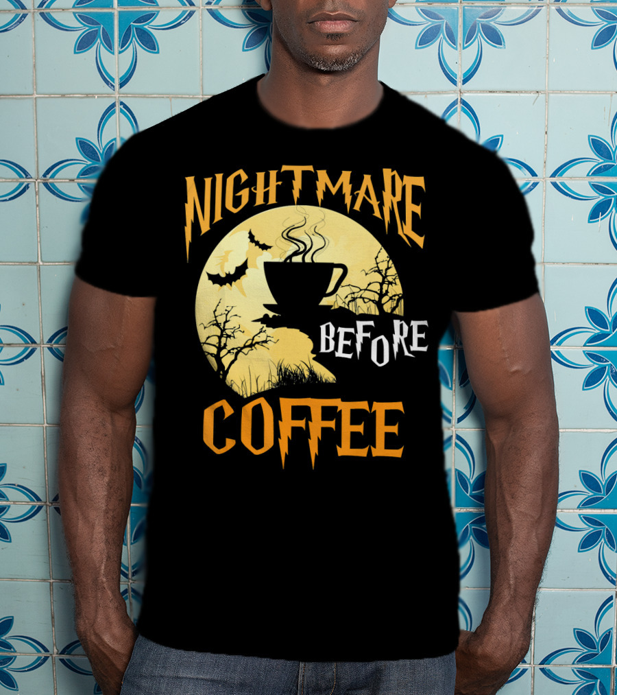 Nightmare Before Coffee Halloween Moon Bat And Tree T-Shirt