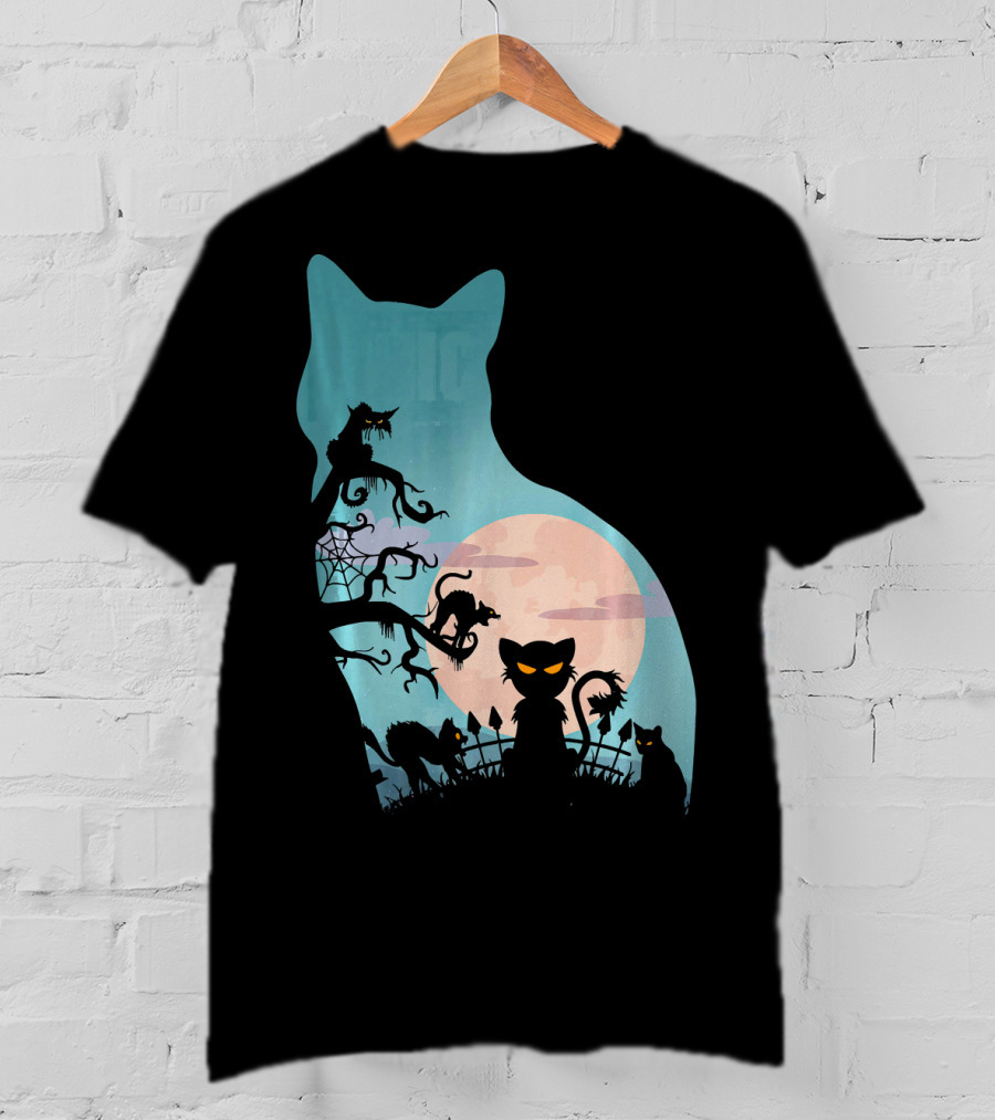 Scary Cat Lovers Halloween Creepy Moonlit T-Shirt
