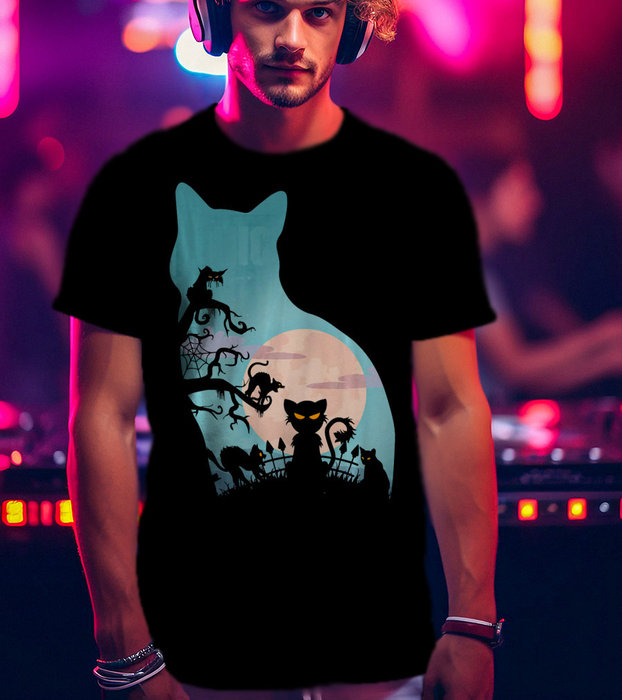 Scary Cat Lovers Halloween Creepy Moonlit T-Shirt
