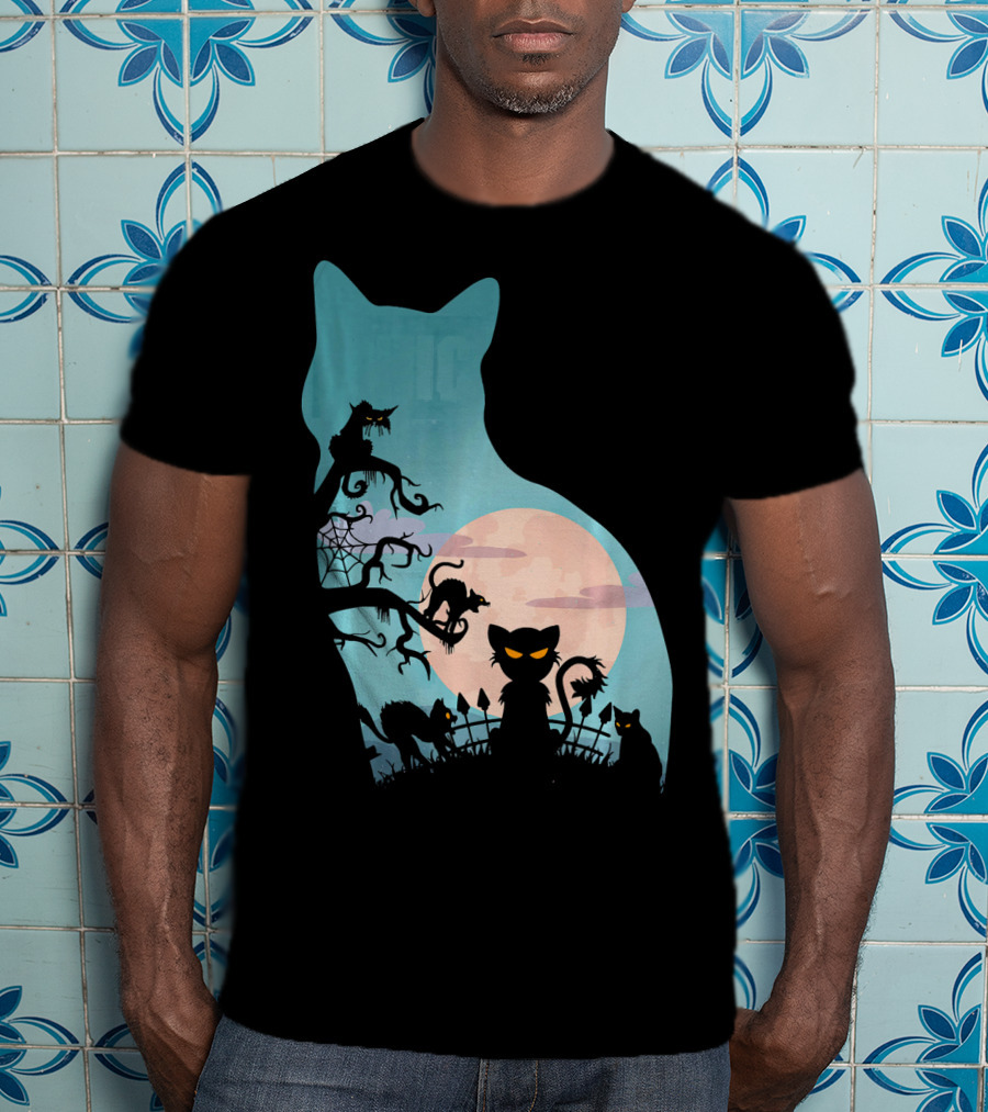 Scary Cat Lovers Halloween Creepy Moonlit T-Shirt