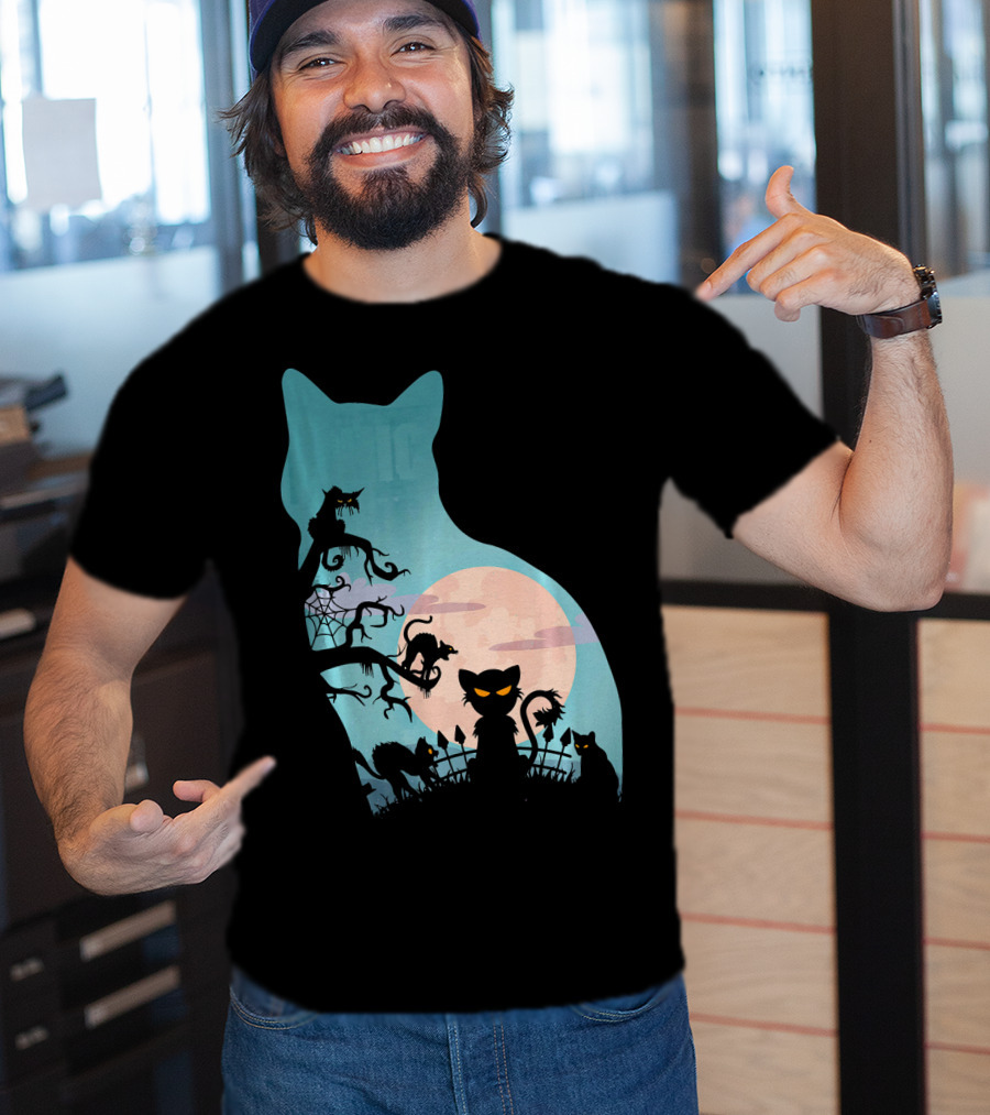 Scary Cat Lovers Halloween Creepy Moonlit T-Shirt