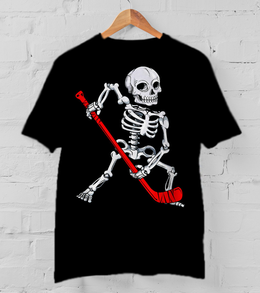Skeleton Hockey Skeleton With Red Hockey Stick T-Shirt