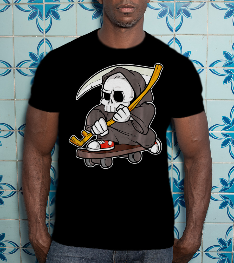 Funny Grim Reaper Skater Skateboard Reaper Skate Or Die T-Shirt