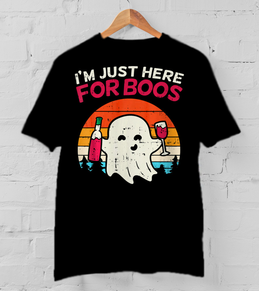 I'm Just Here For Boos Retro Ghost Wine Vintage T-Shirt
