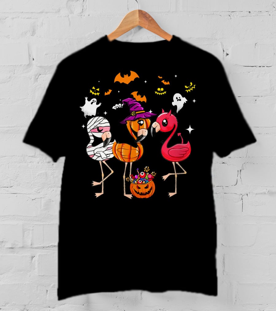 Funny Flamingo Halloween Costume Trio Mummy Witch Boo T-Shirt