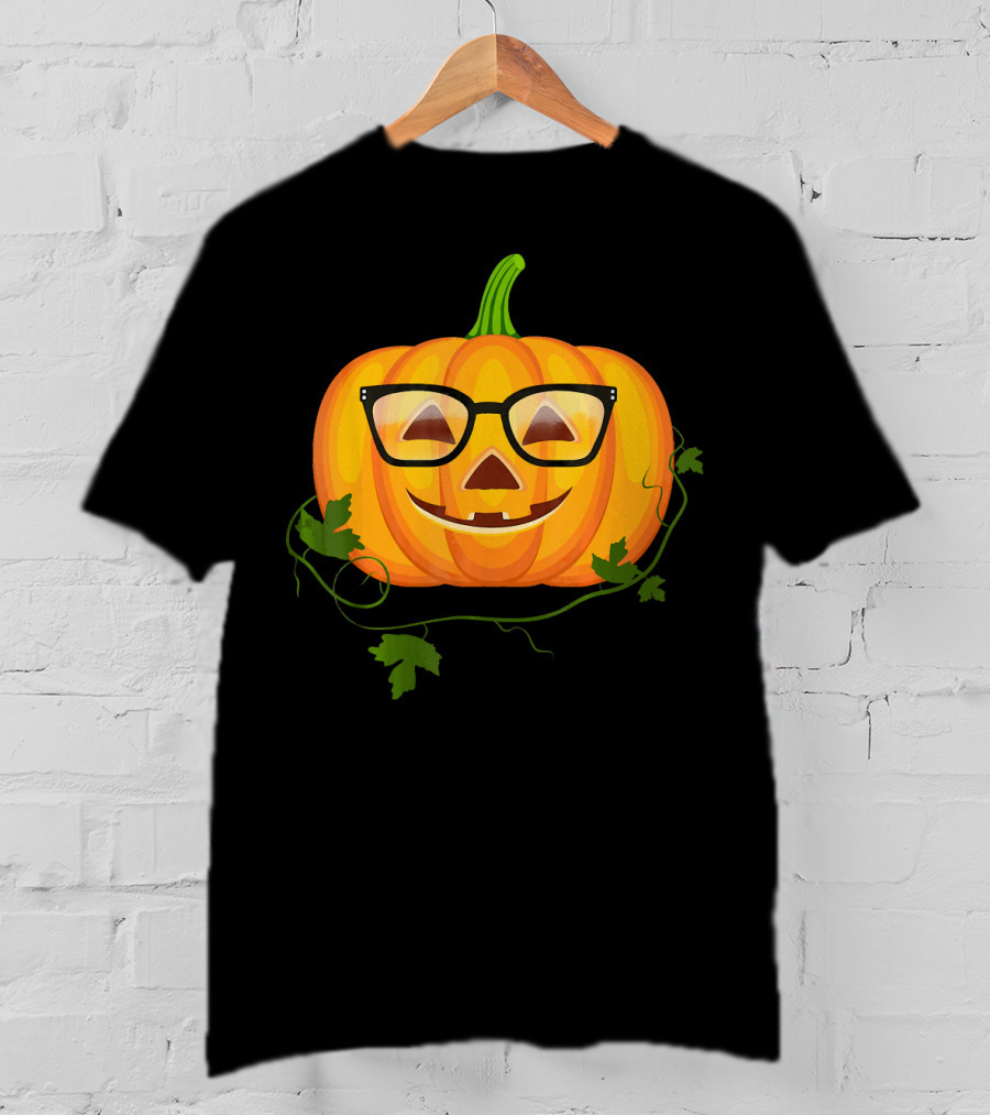 Nerdy Glasses Pumpkin Emoji With Vines T-Shirt