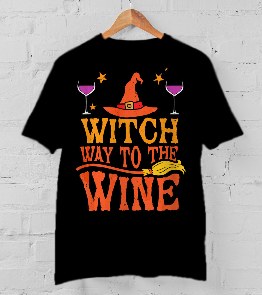 Witch Way To The Wine With Hat, Stars, Glasses, And Broomstick T-Shirt