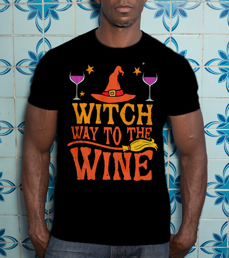Witch Way To The Wine With Hat, Stars, Glasses, And Broomstick T-Shirt
