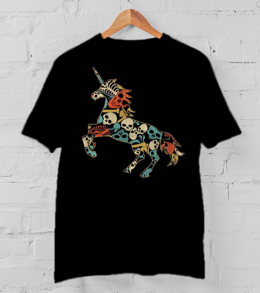 Zombie Unicorn Skull Colorful Halloween T-Shirt