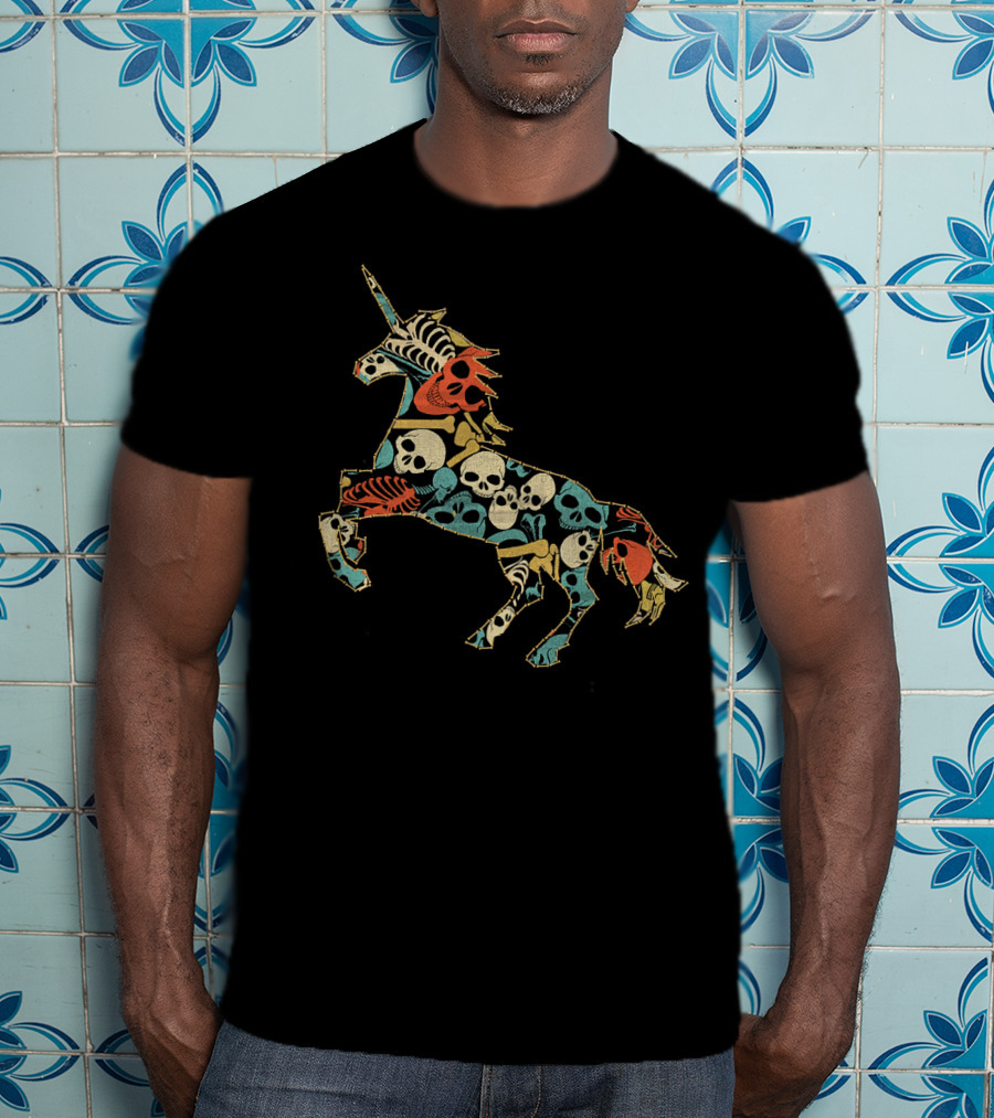 Zombie Unicorn Skull Colorful Halloween T-Shirt
