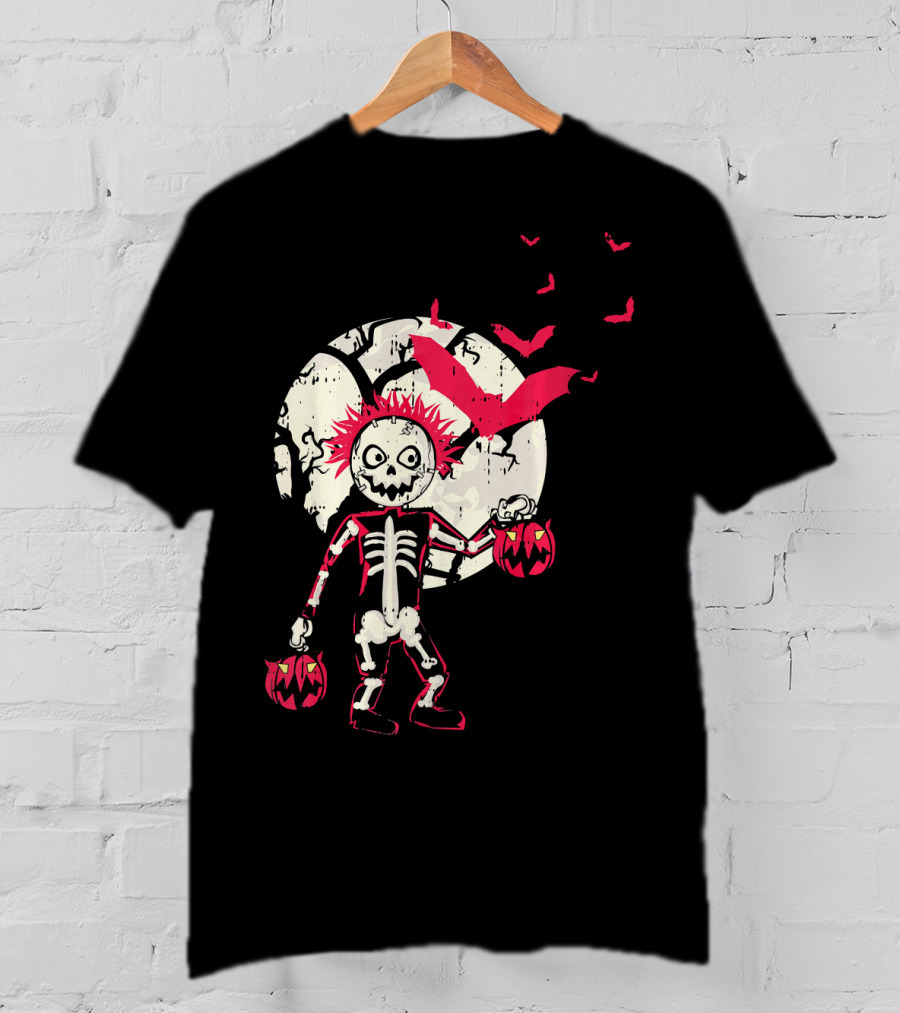 Zombie Skeleton Moon Bats Pumpkin Cool T-Shirt