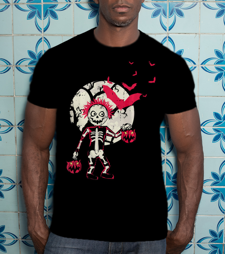 Zombie Skeleton Moon Bats Pumpkin Cool T-Shirt