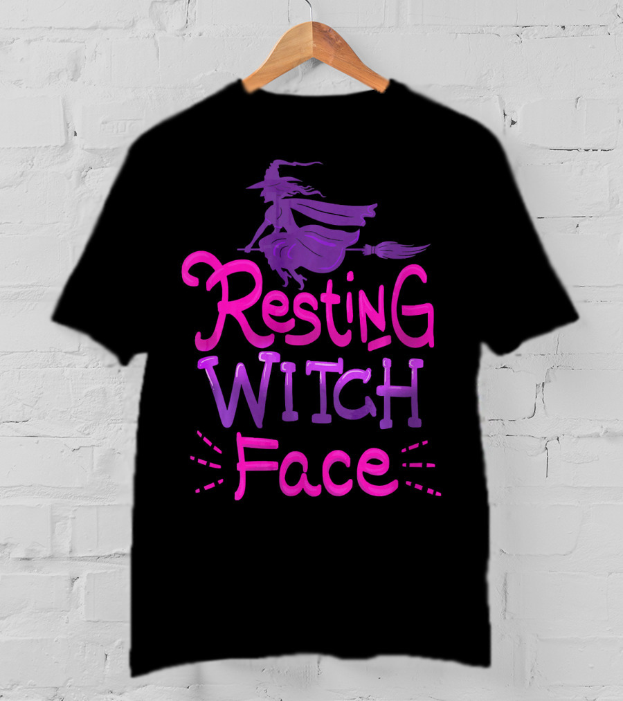 Resting Witch Face Halloween Broomstick T-Shirt