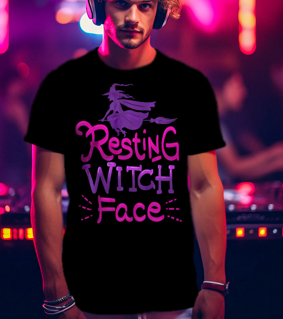 Resting Witch Face Halloween Broomstick T-Shirt