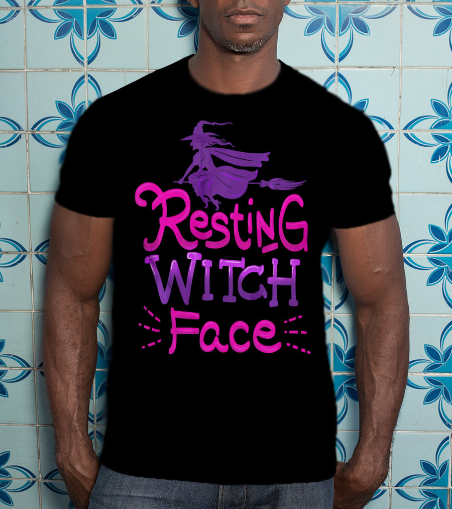 Resting Witch Face Halloween Broomstick T-Shirt