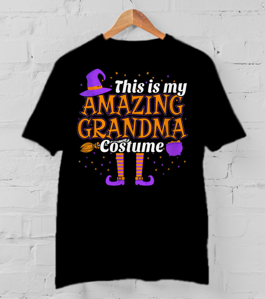 This Is My Amazing Grandma Costume Witch Hat Broom Cauldron Halloween T-Shirt