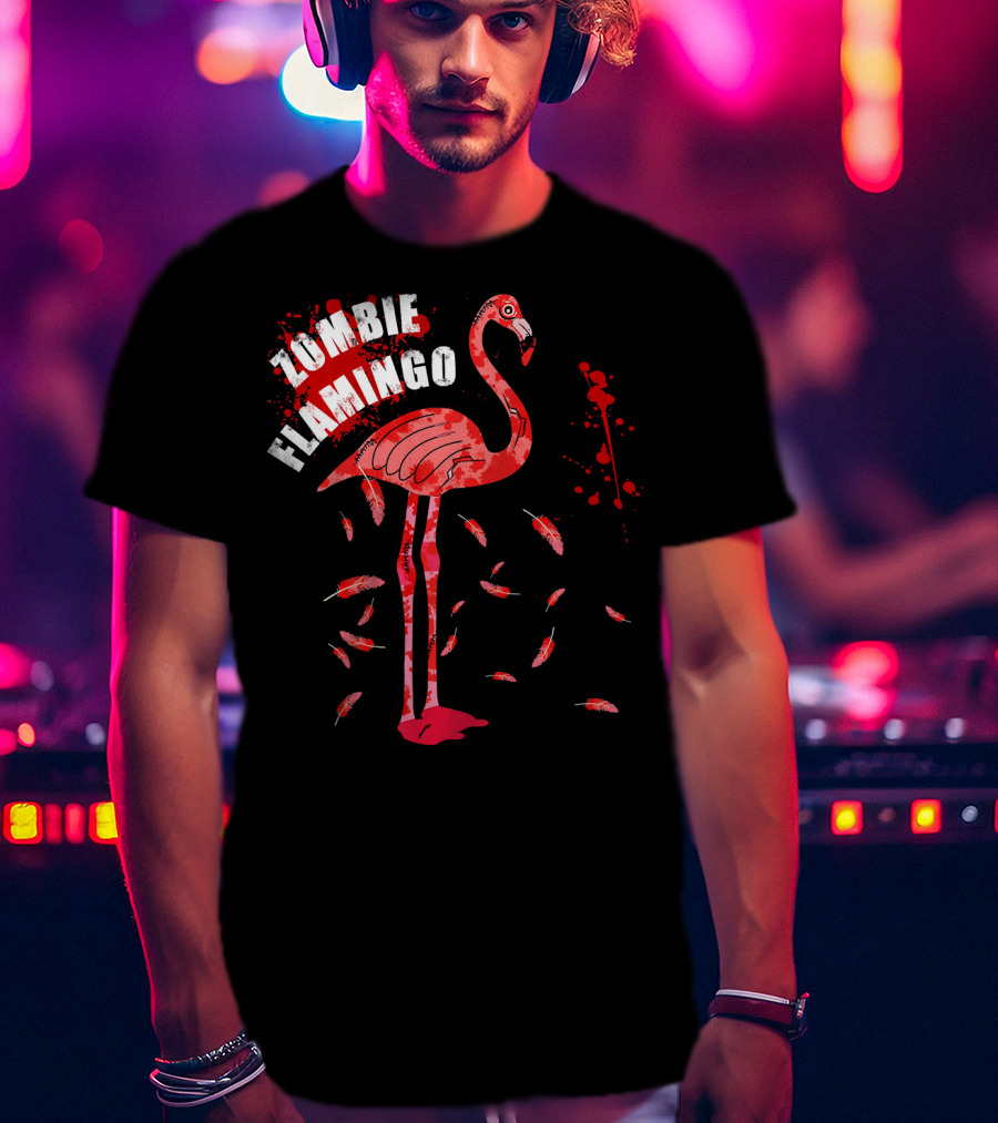 Zombie Flamingo Bird Feathers Splatter T-Shirt