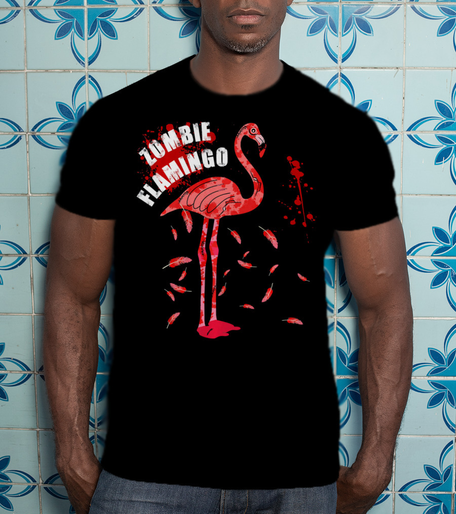 Zombie Flamingo Bird Feathers Splatter T-Shirt