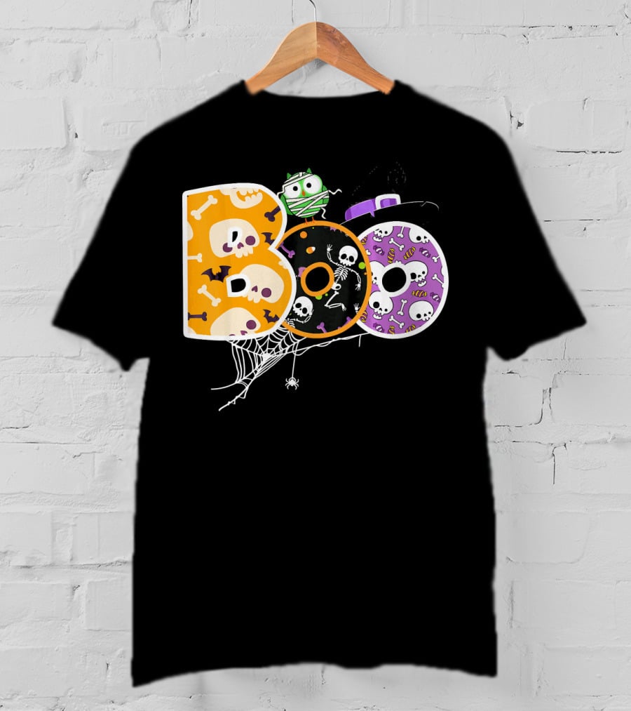 Boo Halloween Skeleton Spider Web Mummy Spooky T-Shirt