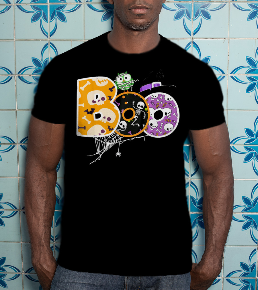 Boo Halloween Skeleton Spider Web Mummy Spooky T-Shirt
