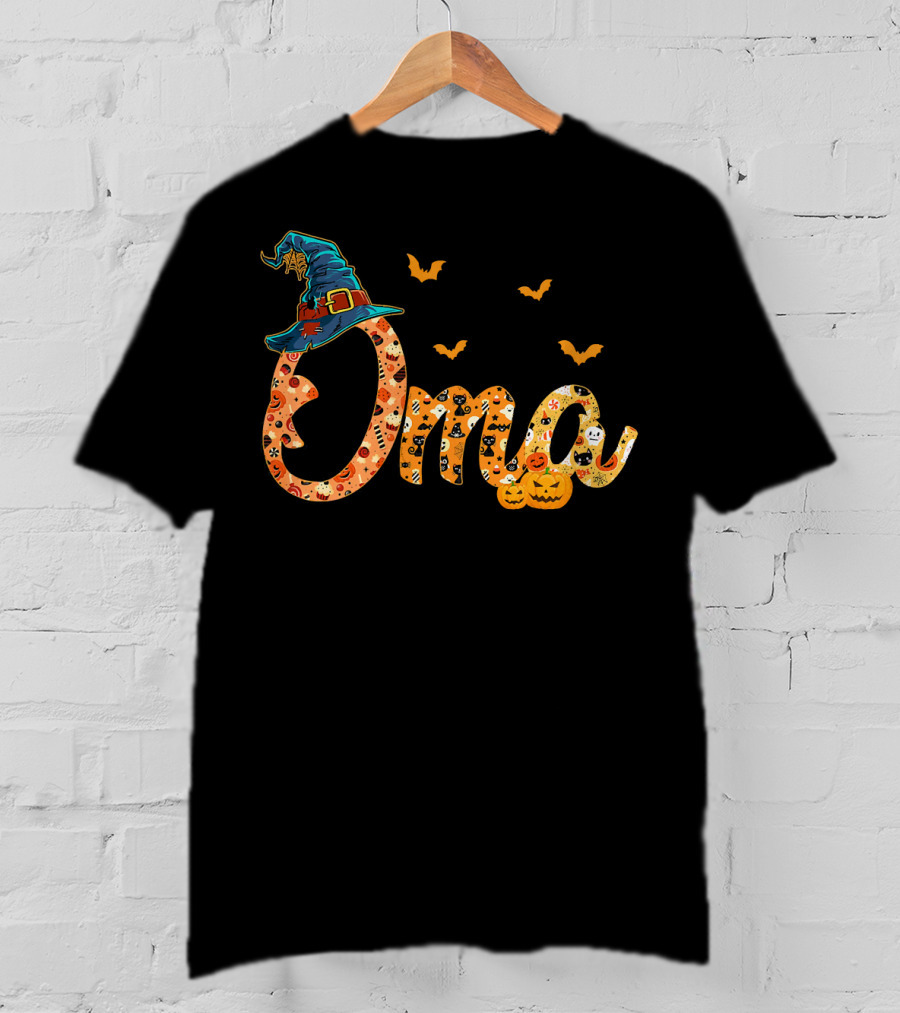 Oma Halloween Witch Hat Bats Pumpkins Costume T-Shirt