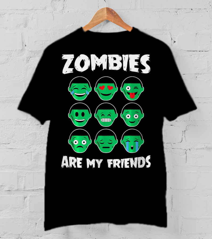 Zombies Are My Friends Funny Zombie Emoji Collection T-Shirt
