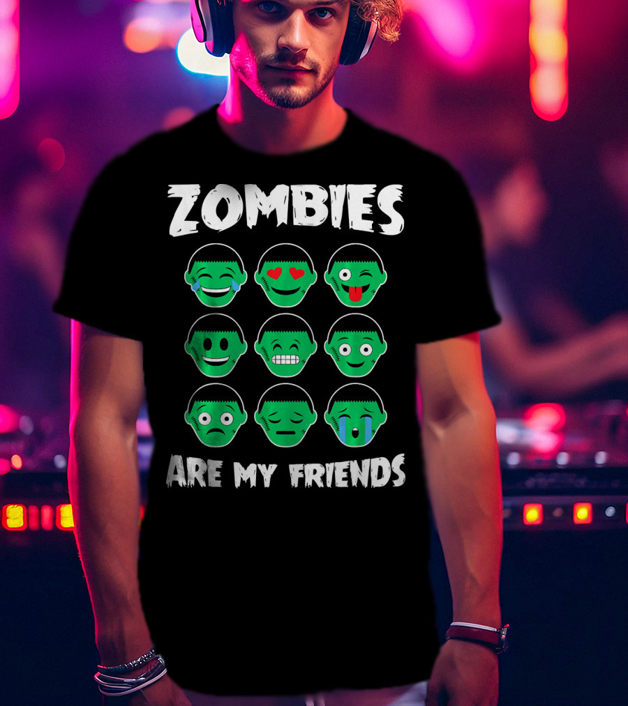 Zombies Are My Friends Funny Zombie Emoji Collection T-Shirt