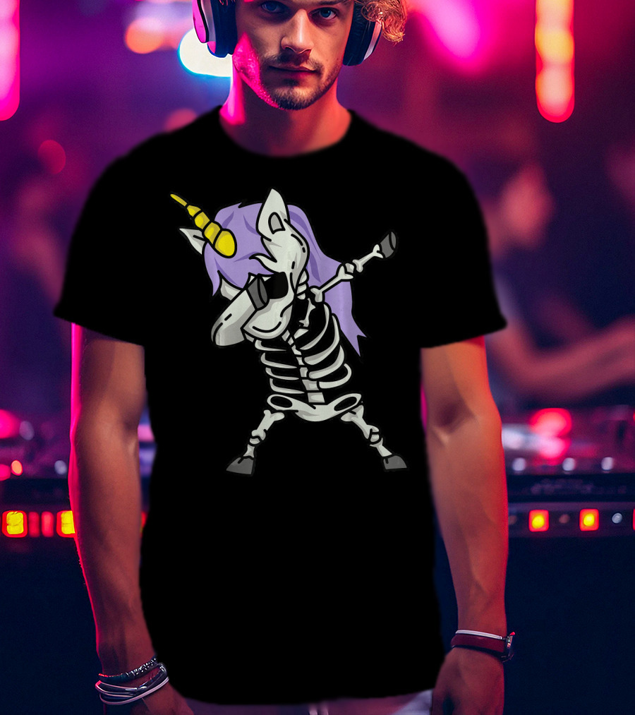 Skeleton Unicorn Dabbing Scary Cool Halloween Co T-Shirt