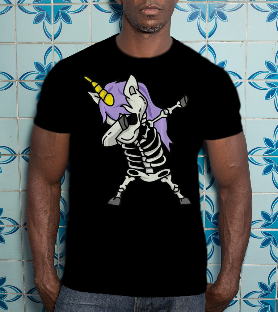 Skeleton Unicorn Dabbing Scary Cool Halloween Co T-Shirt