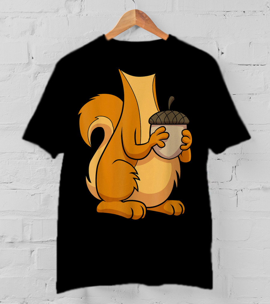 Squirrel Holding Acorn Cartoon T-Shirt