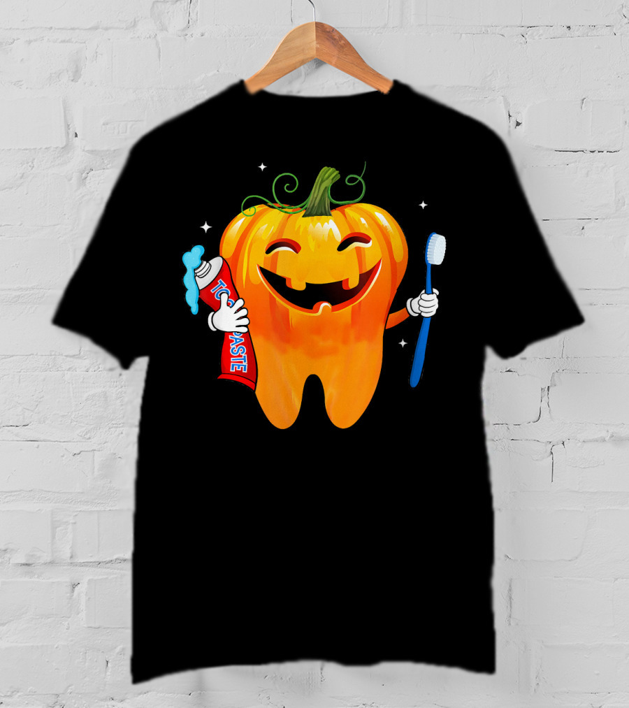 Dental Toothpaste Halloween Pumpkin With Toothbrush T-Shirt