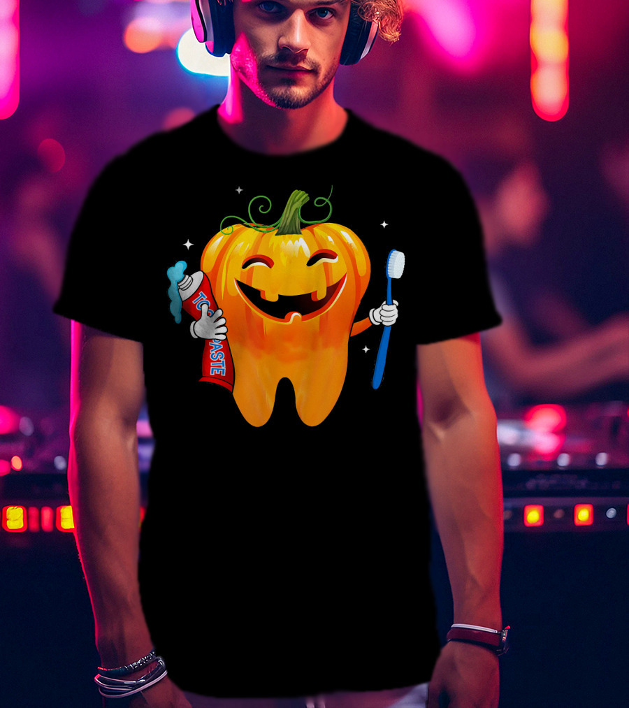 Dental Toothpaste Halloween Pumpkin With Toothbrush T-Shirt
