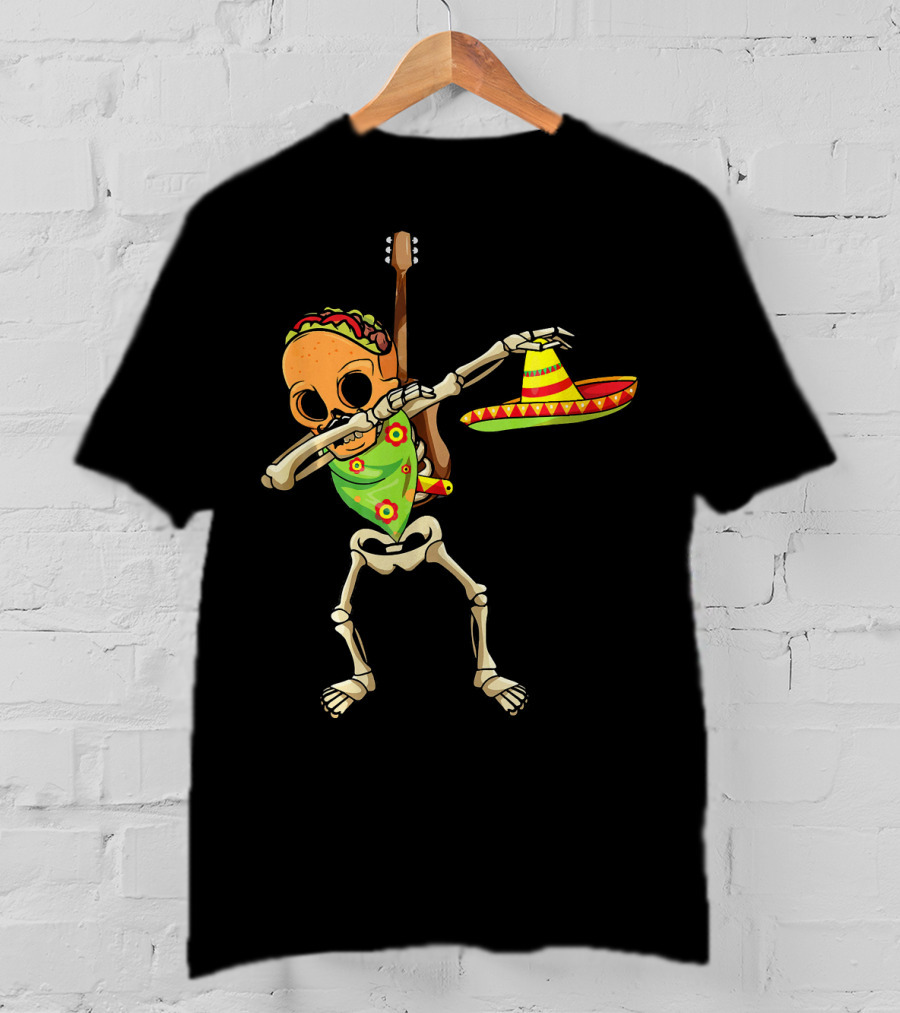 Dabbing Skeleton Taco Halloween Dia De Los Muertos Sombrero T-Shirt