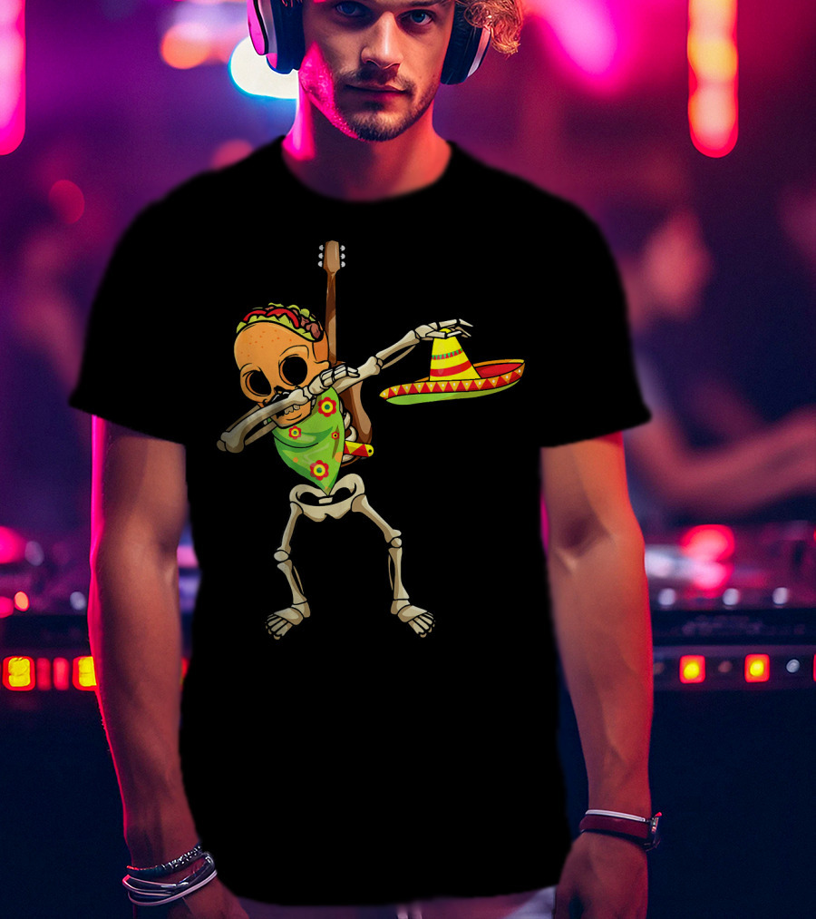 Dabbing Skeleton Taco Halloween Dia De Los Muertos Sombrero T-Shirt