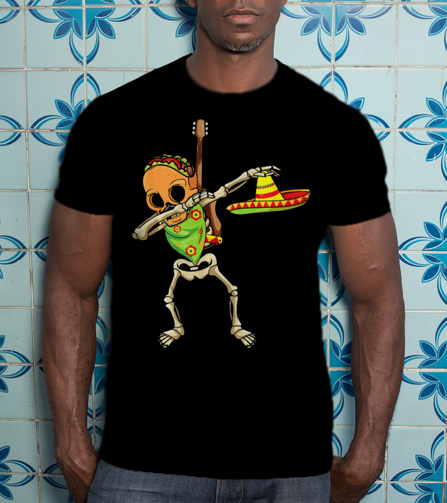 Dabbing Skeleton Taco Halloween Dia De Los Muertos Sombrero T-Shirt