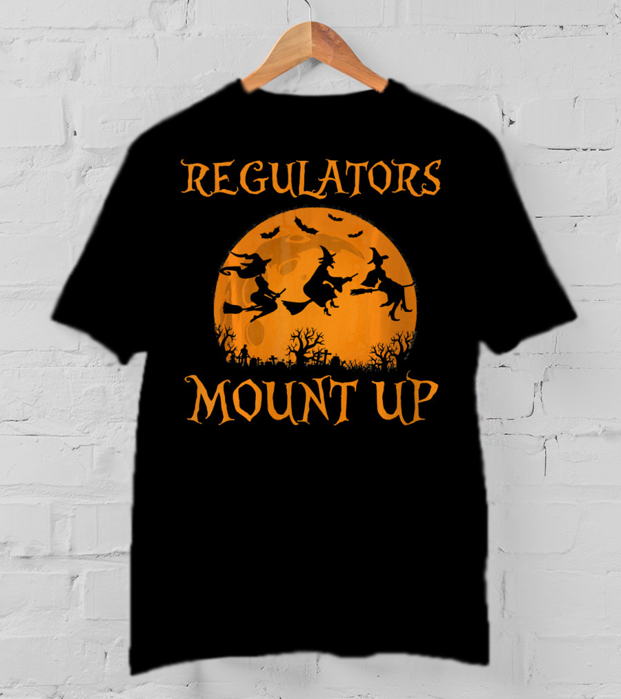 Regulators Mount Up Halloween Witch Flying Broomsticks Moon Scene T-Shirt