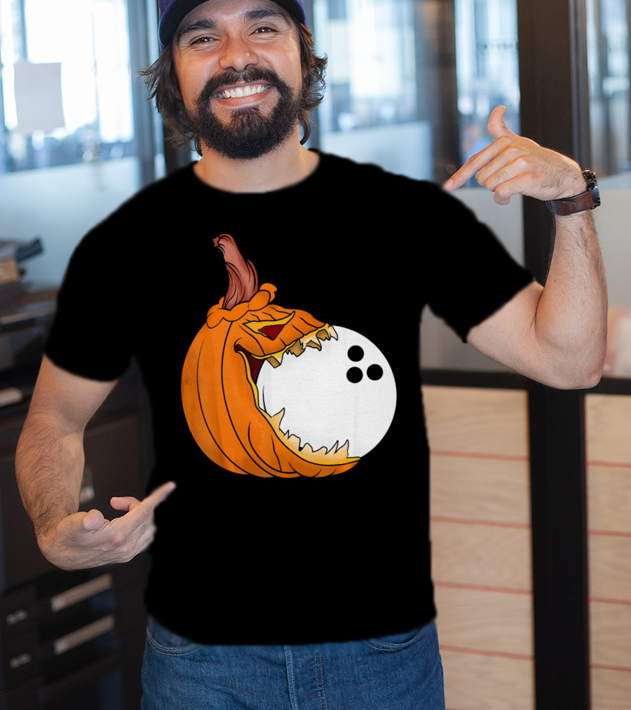 Pumpkin Carving Eating Bowling Ball Halloween Fun T-Shirt