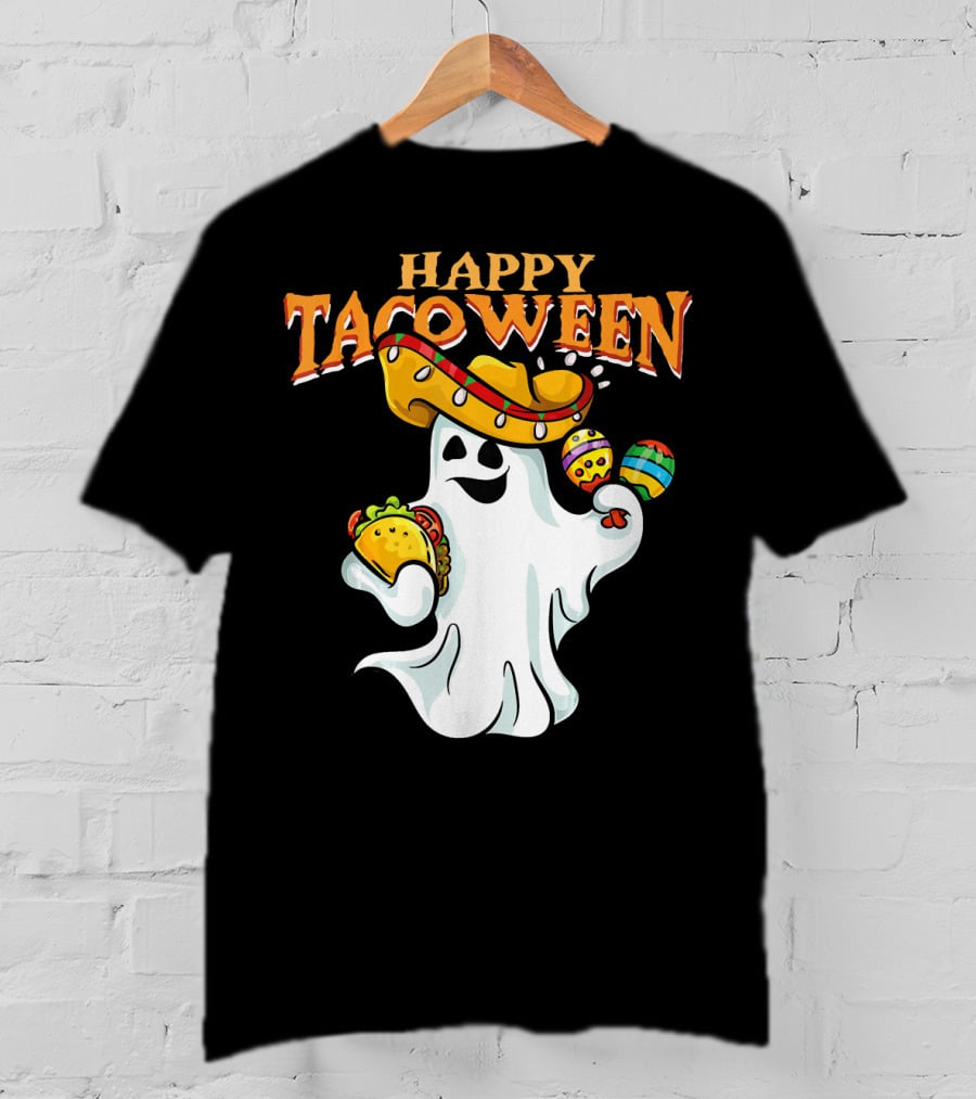 Happy Tacoween Halloween Mexico Mexica Ghost Sombrero Taco Balloon T-Shirt