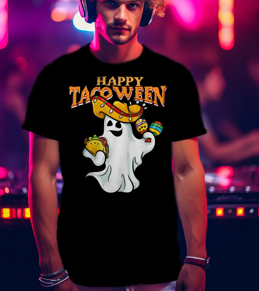 Happy Tacoween Halloween Mexico Mexica Ghost Sombrero Taco Balloon T-Shirt