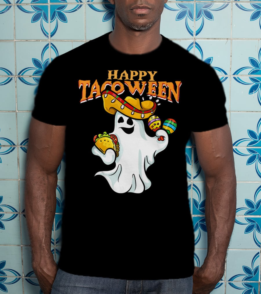 Happy Tacoween Halloween Mexico Mexica Ghost Sombrero Taco Balloon T-Shirt