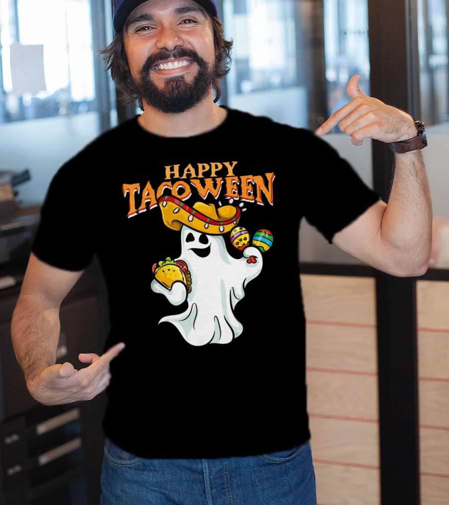 Happy Tacoween Halloween Mexico Mexica Ghost Sombrero Taco Balloon T-Shirt