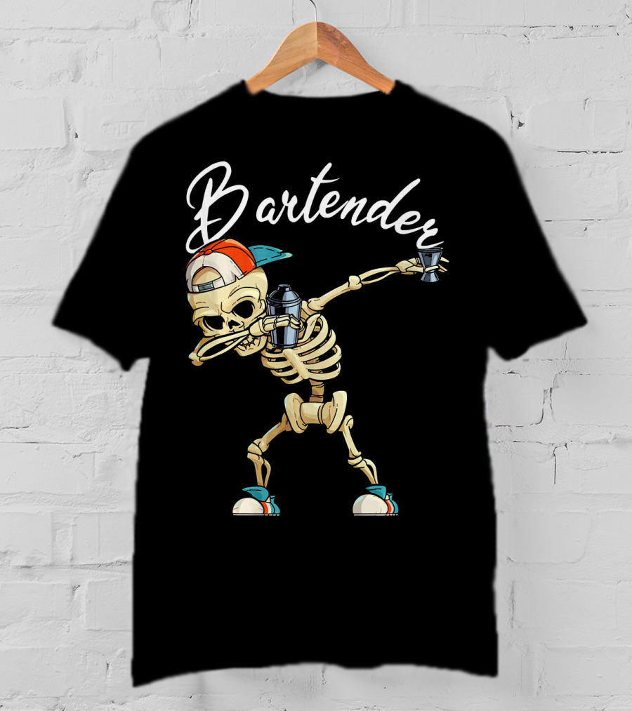 Bartender Skeleton Dab With Shaker And Glass T-Shirt