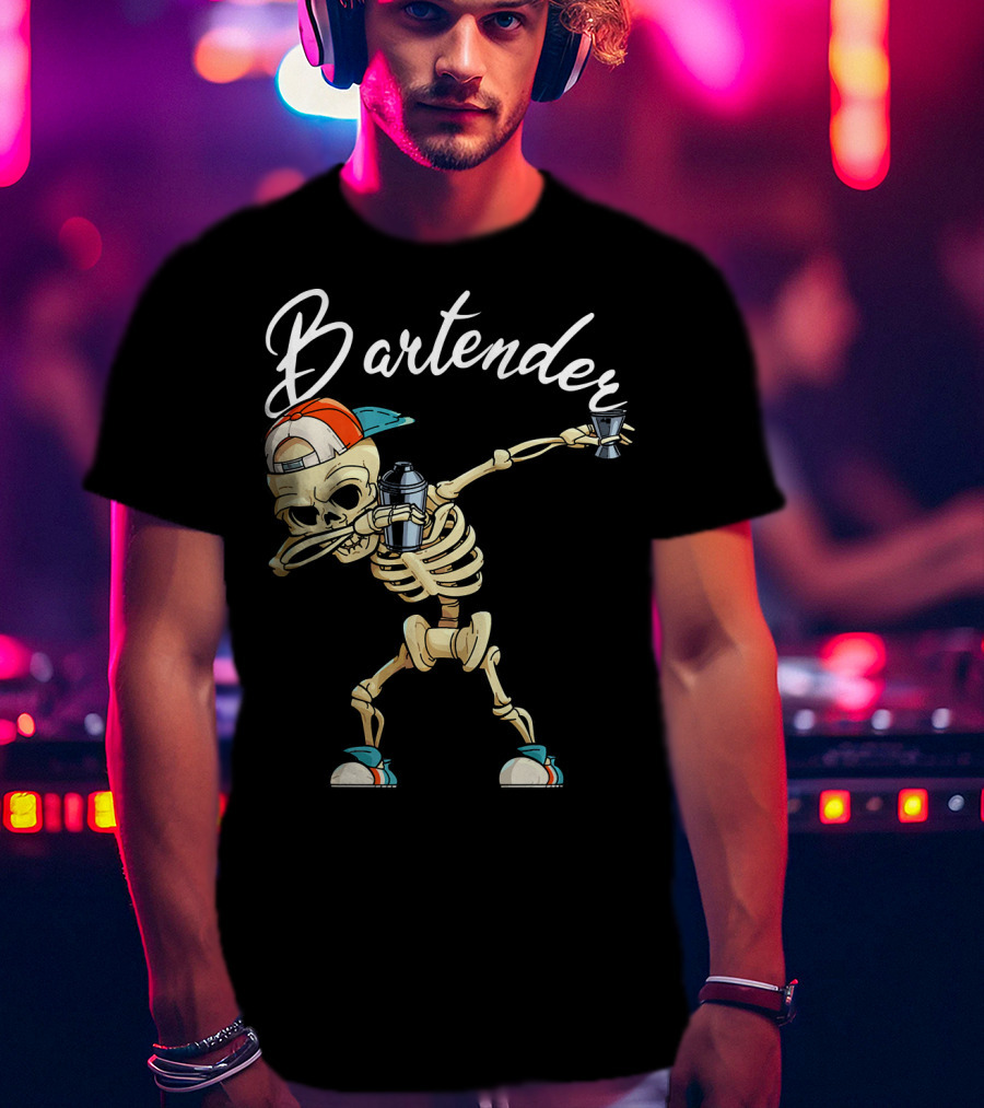 Bartender Skeleton Dab With Shaker And Glass T-Shirt